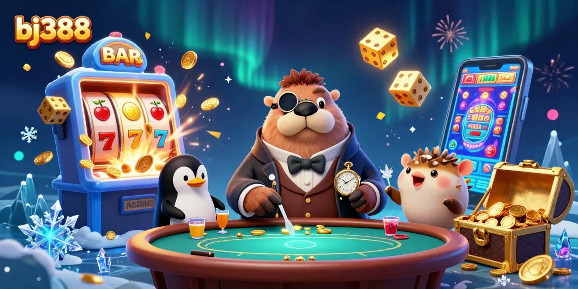 Enjoy thrilling poker with bj388 as a walrus, penguin dealer, and bluffing pufferfish in a vibrant underwater scene