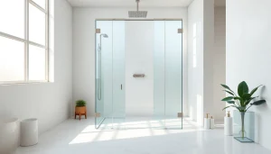 Indulge in elegant showers with this luxurious bathroom featuring a modern glass enclosure.