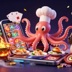 Experience gambling excitement with okfun in this vibrant 3D casino illustration featuring colorful slot games, dragons, and playful characters.