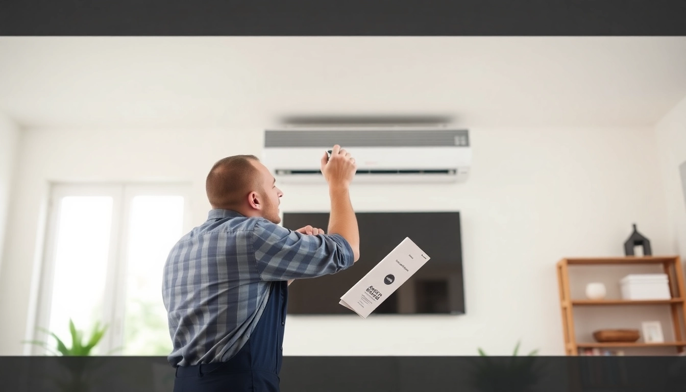 Install American Standard AC unit with professional technicians in a modern home setting. related image