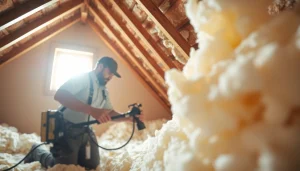 Discover expert spray foam removal near me, showcasing a technician safely removing insulation from an attic.