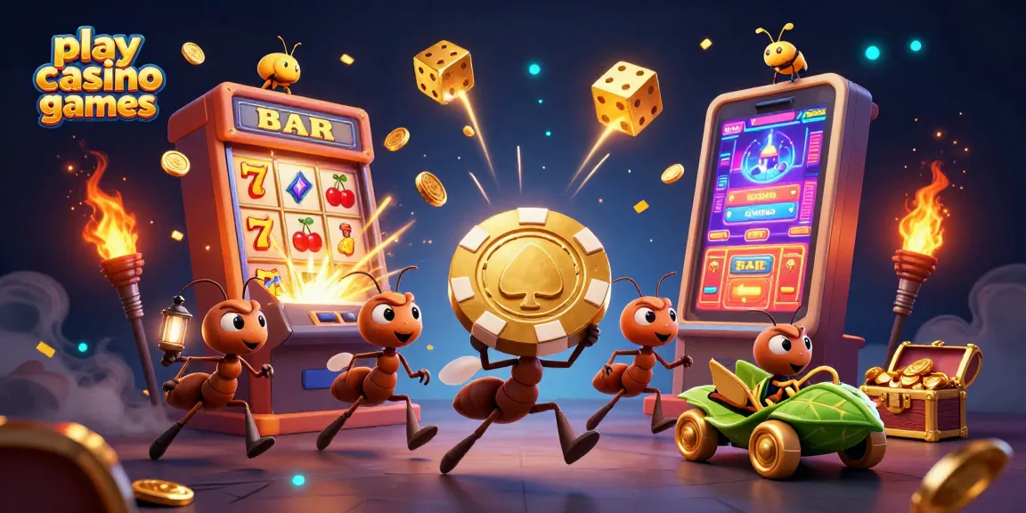 Play casino games amidst a thrilling heist with ants and dazzling casino elements.
