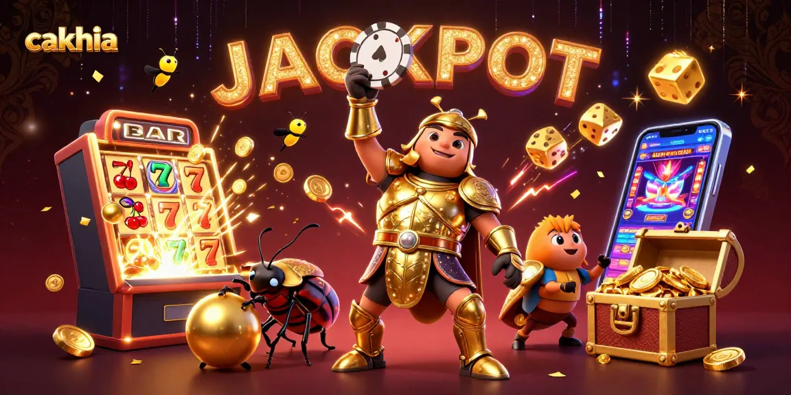 Cakhia offers vibrant casino experiences with a winning beetle character celebrating a jackpot theme.