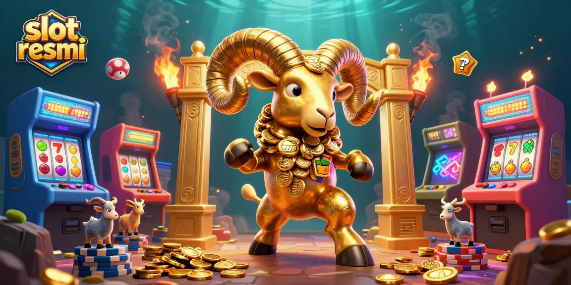 Experience the thrill of winning at slot resmi with this vibrant 3D illustration showcasing golden ram and colorful arcade elements.