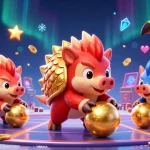 MM88 pangolins compete in a vibrant casino-themed digital illustration with poker chips and arcade machines.