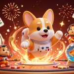 Socolive enhances excitement with a 3D astronaut corgi amidst casino chaos and colorful slot games.