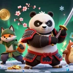 Engage with Sunwin as the samurai panda battles for jackpots amid a vibrant casino scene.
