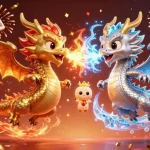 Experience thrilling gameplay with HZ88 as twin dragons represent fire and ice in a vibrant casino scene.