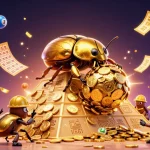 Engage with OKWIN's vibrant lottery scene featuring golden coins, spinning wheels, and festive decorations.